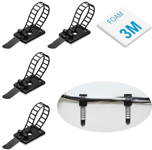 KLJ Klebesockel und Klebepads für Kabelbinder (50 Stück, Schwarz, Schraubbar)