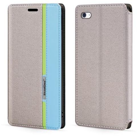 PU Leder Flip Hülle mit Farbakzent und Unsichtbarem Magnetverschluss Kompatibel mit iPod Touch 4, Schlanke Modische Schutzhülle (Grau)