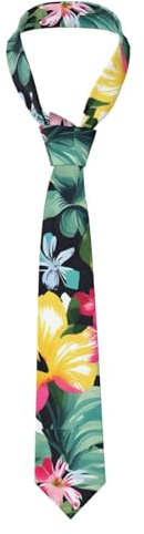 YHBLYKXP Herren-Krawatte, Hawaii-Blumendruck, klassische Blumen-Krawatte, modische Krawatte, bedruckte Krawatte, schwarz, Einheitsgröße, Schwarz , Einheitsgröße
