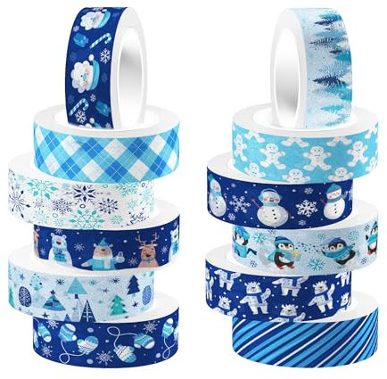 CC HOME Weihnachten Washi Tape Set 12 Rollen Schneemann Washi Band,15mm Washi Tape Weihnachten,Masking Tape Dekorative Papier Aufkleber zum Verpacken von Geschenken,DIY Kunst Handwerk