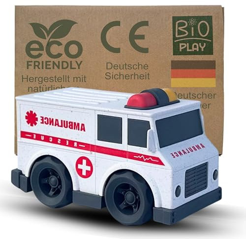 BIOPLAY® Ambulanz weiß | Bio Kunststoff | Nachhaltiges Spielzeug ab 1 Jahr für Jungen und Mädchen | Indoor und Outdoor | Krankenwagen | Rettungswagen Spielzeug
