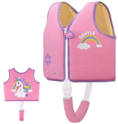 Gilet de Natation OSHYLE pour Enfants Gilet Flottant pour Tout-Petits avec Sangle de sécurité Aide à la flottabilité (R-Unicorn, M(3-6))