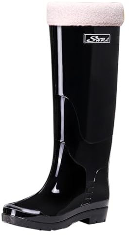 Stivali da pioggia da donna foderati e impermeabili – stivali di gomma con imbottitura rimovibile, stivali da pioggia termici invernali, antiscivolo, traspiranti, da lavoro, da giardino, Nero , 37