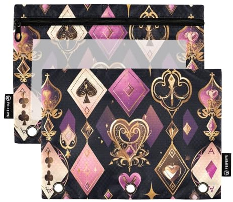 Heart of Peach Peach and Purple Poker Binder Pouches 3 Rings with Clear Window Color Pencil Case Large and Sturdy Pocket Folders for 3 for Office School Supplies Cosmetics Multicolor 2 PCS