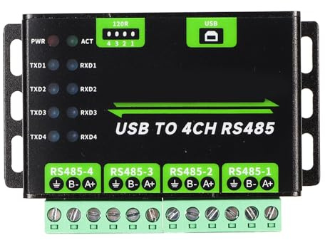 LICAEVEY USB to 4CH RS485 Converter, 1200bps to 460800bps Industrial Isolated Adapter with Onboard TVS, 120R Resistors, Supports Wall Mount Rail Mount