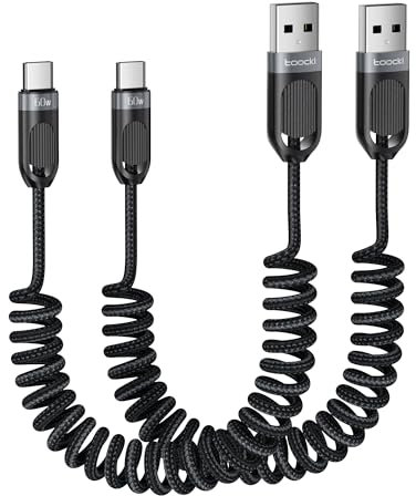 toocki 2 Pack Cable USB A vers USB C Nylon Tressé Câble Spiralé Type C de Charge Rapide Compatible avec Samsung Galaxy S20 S10 S9 S8 +, Note Series 10 9 8, pour Voiture Android, Carplay (1.5M, Noir)
