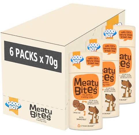 Good Boy Meaty Bites Chicken with Rice - Low Fat Dog Treats - Bulk Box 6 x 70g