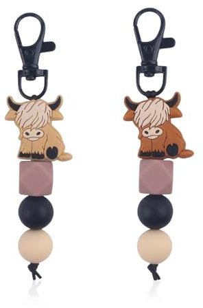 Porte-Clés Vache 2 Pièces, Porte-Clés Animaux De Dessin Animé Créatif, Porte-Clés en Perles De Silicone, Décoration De Charme De Sac, Pendentifs Animaux Mignons