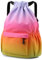 Eucomir Sac à Dos à Cordon, Sac à Cordon Imperméable Large Bandoulière Sacs de Sport à Cordon Sac de Gym Avec Poche Intérieure Et Poche De Sécurité avec Poche Avant Et Arrière Zippée,Dégradé Couleurs