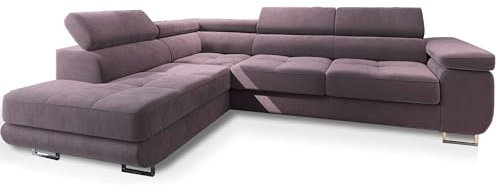 Masseno Ecksofa Selva L-S mit Schlaffunktion L-Form, Sofa mit Bettkasten, Wohnzimmersofa, Couch, Soffa, Bettsofa, Couchgarnitur- Rosa, Monolith 62