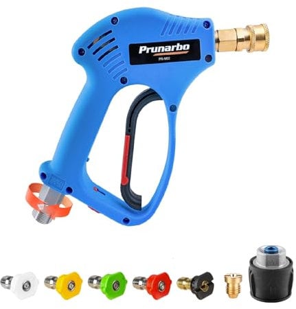 Pistola per Lavaggio a Pressione corta con Girevole - maniglia per acqua ad alta Pressione connettore rapido da 1/4 pollici 5 Punte per ugelli Pistola compatibile con Nilfish/Bosch Series