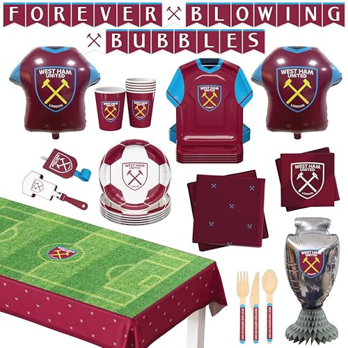 West Ham United Official Party Supplies Set, 77-Piece Football Party Decorations, Serves 6, with Balloons and Tableware | For Birthday & Matchday celebrate