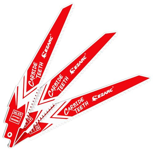 EZARC Carbide Reciprocating Saw Blades 6/9 TPI for Wood, Nail-Embedded Wood, Metal, Plastic, and Tubing, High-Performance Tungsten Carbide Blades, 150 mm 3 Pack