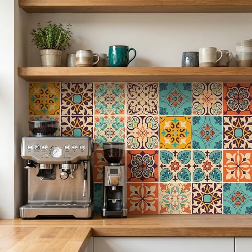 meihea Vintage Moroccan Bohemian Tile Stickers 30 PC Pack - Self-Adhesive PVC Waterproof Wall Decals Kitchen Bathroom Backsplash Decor - 4x4 Inch