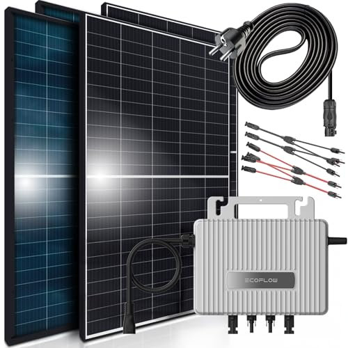 SUNNIVA® 1760W Balkonkraftwerk 800W komplett Steckdose - Eco Flow 800W Wechselrichter - PV Solaranlage Komplettset - 4x 440W BIFAZIAL, BLACK Frame, Single Glas Solarmodule - inkl. 5m Kabel, Bluetooth