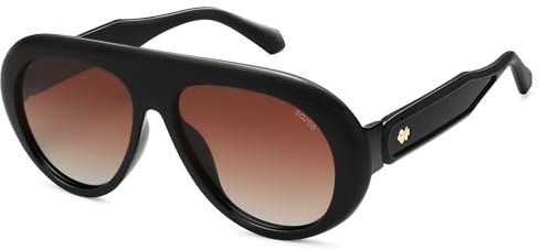 SOJOS Occhiali da sole da pilota polarizzati retro grandi da donna e uomo, vintage, alla moda, occhiali stile anni '70 con protezione UV400, SJ2390, nero/marrone scuro, M