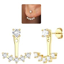 ADRAMATA 925 Ohrringe Silber 925 für Damen 14K Vergoldet Doppel CZ Ohr-Jacket Ohrringe Hypoallergen Doppelseitige Ohrstecker Creolen Gold/Silber Piercing Ohr Schmuck
