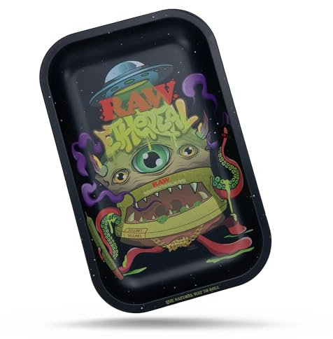 RAW Ethereal Monster Small Rolling Tray - 11 x 7 - Elegant and Sleek Cigarette Rolling Tray with Smooth Rounded Edges