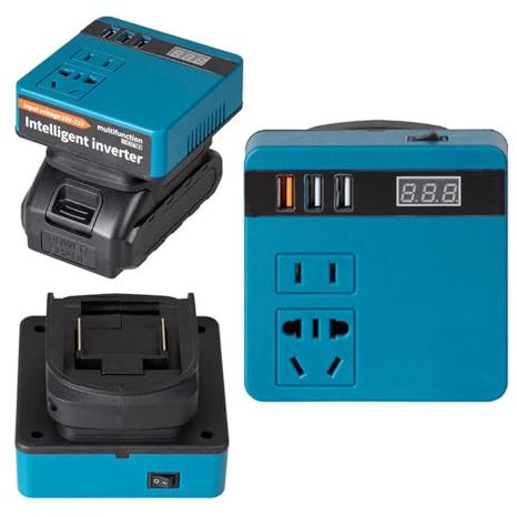 Inversor Onda Pura Inversor Batería Litio 120 W Banco Energía 18 V 21 V A 110 V 220 V Transformador Inteligente Multifunción Uso Doméstico Y Exterior(Blue)