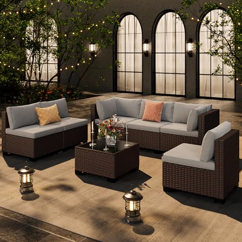 Ahomly 7-Piece Patio Furniture Set, Outdoor Sectional Couch, Grey