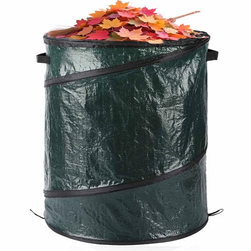 Garden Waste Bag & Camping Trash Can,Collapsible Large Heavy Duty Pop-Up Sack with Handles, Reusable Bin for Leaves Rubbish Toys, Ideal for Gardening Hiking Picnics Lawn Care Yard Storage (Green-38L)