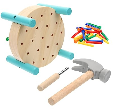 BCOATH Holz Nagelspiel mit Hammer Montessori Motorikspielzeug für Kleinkinder Bunte Holz Powerbank für Hand Auge Koordination und Spielerisches Lernen Sicher und Leicht für Zuhause und