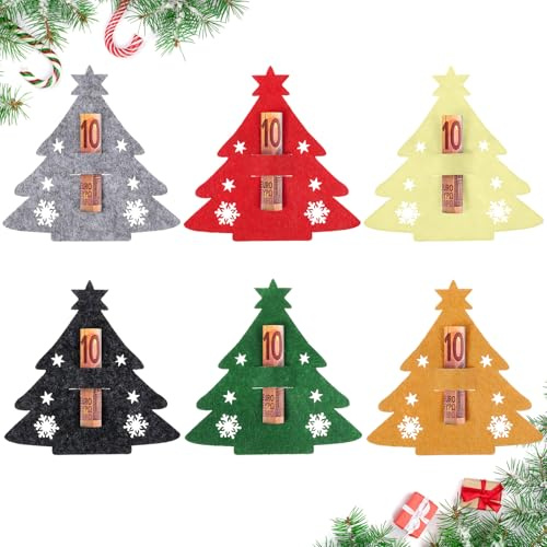 Hestya 6 Weihnachten Geldgeschenke Set mit 6 Filzdekorationen Geldverpackung für Weihnachten Lustige Geschenk Verpackung Weihnachtsdeko zum Verschenken für Geld(Bunter Baum)