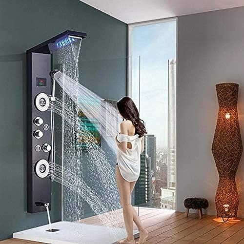 LULUMAIC Schwarz digitaler Duschplatte Säulener Wasserfall Duschwand montiertes Spa-Jets Badezimmer Dusche Set-Blackend, Blackend