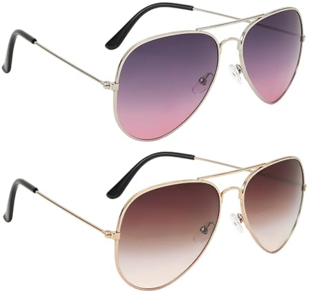 Wnzdp 2PCS Sunglasses Women for Aviator, Stylish Classic Gold Frame & White Frame Sunglasses with Dual-Colour Lenses, Pilot Style for Driving, Outdoor Activities