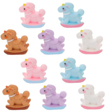 GALPADA Macaron Farbene Kleiner Einhorn Schaukelpferd Figuren aus Kunstharz 10 Stück Mehrfarbige Kleiner Pferde für Puppenhaus Weihnachtsdeko und Tischornamente