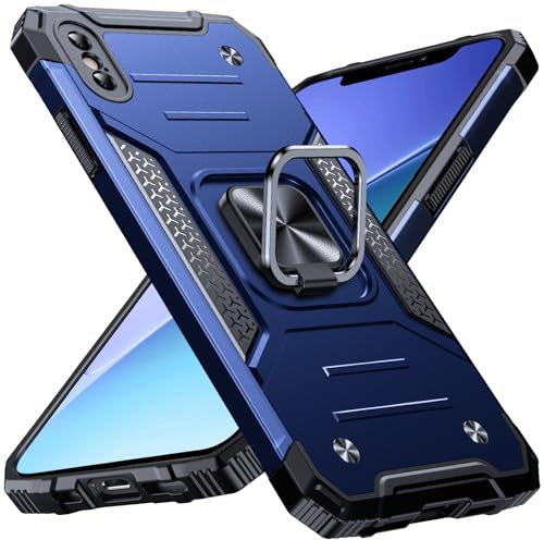 Anqrp Heavy Duty Case for iPhone X/XS Case with Enhanced Ring Holder Grip Stand, Military Grade Shockproof Rugged Drop Protective Silicone Hard Slim iPhone X/XS Phone Case Cover,Vivid Blue