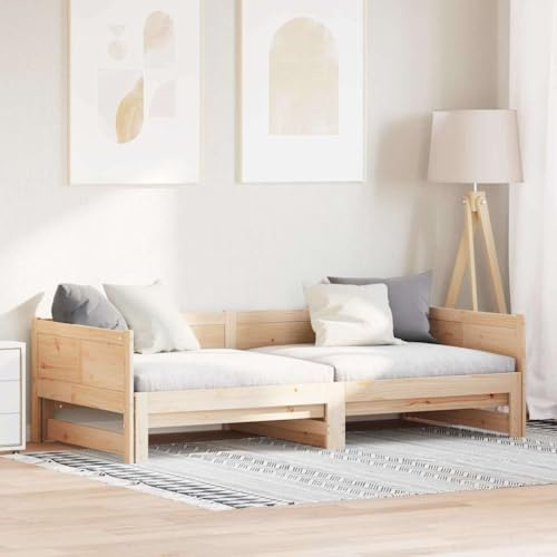 Kaloriko Ausziehbares Tagesbett Braun, Massivholz Kiefer, 203,5 x 184 x 56,5 cm, für Gäste, Schlafzimmer Möbel