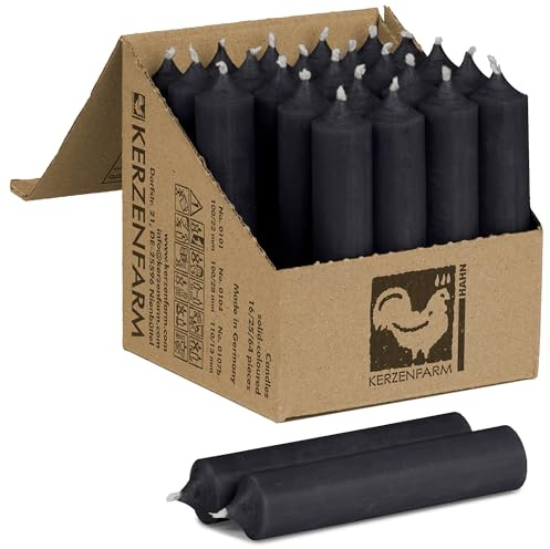 Kurze Stabkerzen 10 Stück, 100 x 22 mm durchgehend gefärbt - Spitzkerzen aus Deutschland - Kerzenfarm Hahn - Unparfümierte und RAL-Zertifizierte Tafelkerzen (10, Schwarz)