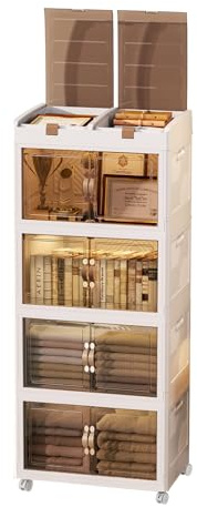 MECOLOR Stapelbarer Aufbewahrungsschrank aus Kunststoff mit Türen, faltbarer Schrank-Organizer mit Rollen für Schlafzimmer, Wohnzimmer, Badezimmer (TL55, TL55-5)