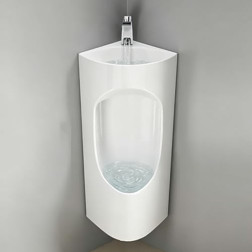 HEFJIAYCIQ Wandmontiertes Eckurinal Mit Waschbecken, Porzellan-Urinale Mit Warm- Und Kaltwasserhähnen, Spritzsichere Spültoilette Für Toilettenräume,Weiß,36.5x27x67cm