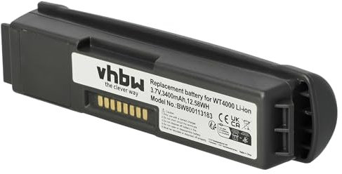 vhbw Batería Compatible con Zebra WT4000, WT4090, WT41N0 escáner códigos de Barra, TPV (3400 mAh, 3,7 V, Li-Ion)