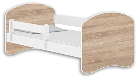 ACMA Jugendbett Kinderbett mit Einer Schublade mit Rausfallschutz und Matratze Weiß II 140 160 180 (140x70 cm, Weiß - Eiche Sonoma)