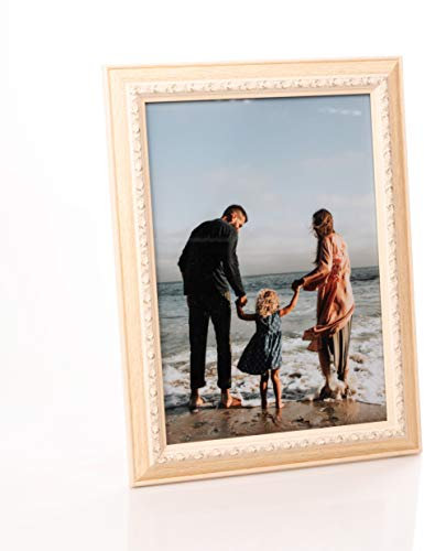 Barock Bilderrahmen für DIN A4 / 21x30 cm Fotos - Vintage Fotorahmen in Beige mit Echtem Glas für Schöne Momente | Freistehender Holzrahmen geeignet für Tisch- oder Wandmontage, Hoch- & Querformat