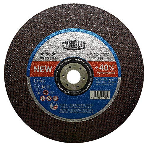 Tyrolit 34256276 Premium Cerabond 2in1 Trennscheiben, 41, Ca60Q-Bfka, 230 x 2.0 x 22.23 mm, Abmessungen, Box 15