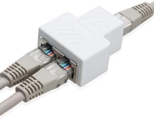 COVVY RJ45 Connettore Femmina Femmina Splitter Rete Adattatore 1-2 Donne Porto Cat 5 / Gatto 6 Lan Cavo Ethernet Doppio Connettore Adattatore Socket (1Pcs, white)