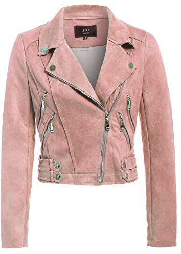 SS7 Veste de motard en daim synthétique pour femme Taille 36 38 40 42 Noir Gris, rose, 40