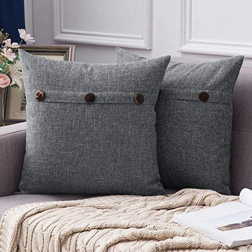 MIULEE Kissenbezüge Dekorative Kissenhülle Leinenoptik Deko mit Knöpfe Kissenbezug Dekokissen Sofakissen Couchkissen Bezug Zierkissen für Sofa Schlafzimmer Wohnzimmer 2er Set 40x40 cm Hellgrau