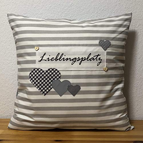 1x Landhausstil Kissenhülle * Kissenbezug * Dekokissen grau/weiß gestreift * Lieblingsplatz *