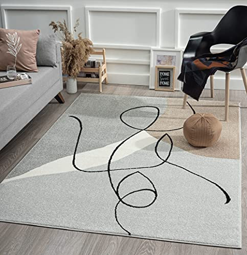 the carpet Beat Moderner Weicher Designer Teppich, Weicher Flor, Pflegeleicht, Farbecht, Blickfang, Abstrakt, Grau, 120 x 170 cm
