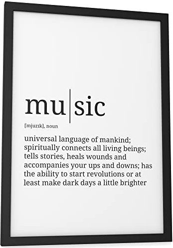 Papierschmiede® Definition Music, A4 Bild gerahmt im schwarzen Holzrahmen, Wandbild für Wohnzimmer, Schlafzimmer, Küche, Esszimmer, Poster Geschenk Wanddeko Spruch aufhängefertig