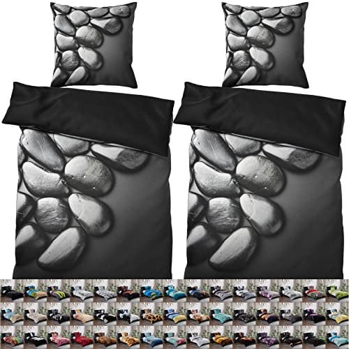 Sanilo® Bettwäsche 135x200 cm, 100% feinste Baumwolle, 4-teilig, Bettbezug, Kissenbezug 80x80cm, Oeko-TEX Zertifiziert (4-teilig 135x200 cm, Hot Stones)