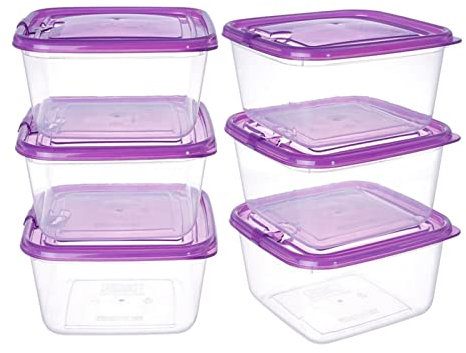 EASYLOCK Stapelbare Frischhaltedosen Mit Deckel, 1.2L*6, Meal Prep Boxen, Quatratische Vorratsdosen Set, Sandwich Box, Aufschnittboxen für Kühlschrank, Gefrierdosen, Leichtgewicht Essensbox