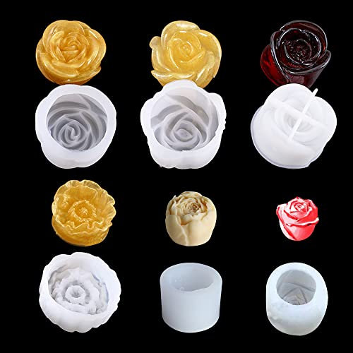 Yayatty 3D Blume Silikonform, 6 Stück 3D Blume Silikon Kerzenform, Blume Epoxidharz Formen Rose Silikon Form für Epoxidharz, Kerze, Seife