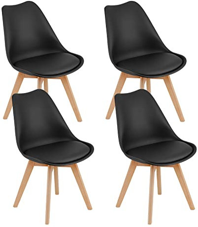 Home Collective 4er Set Esszimmerstuhl Stuhl Wohnzimmerstuhl, in insgesamt 11 Farben, 4X schwarz mit Vollholzbeinen in Natur, bequemer & Stabiler Schalenstuhl