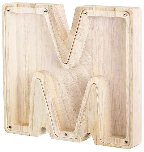 HonGien Buchstaben Spardose Holz, Sparschwein Buchstaben, Spardose Buchstabe, Spardose Alphabet mit Klaren Alphabet-Aufklebern, Spardose als Buchstabe für Geschenk, Weihnachten, Dekoration (M)